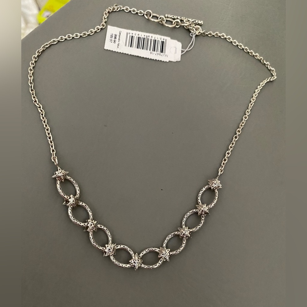 Lois Hill Sterling Silver Scroll Oval Link Star Station necklace - Picture 5 of 7